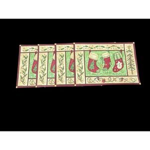 Set of 4 Christmas Placemats Oil Cloth Cotton Stockings Holly Country Evergreens